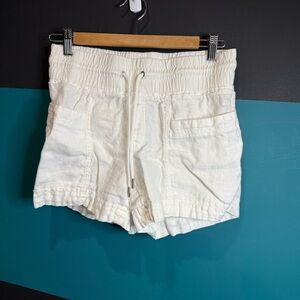 Athleta High Waist White Linen Shorts with Elastic Waistband